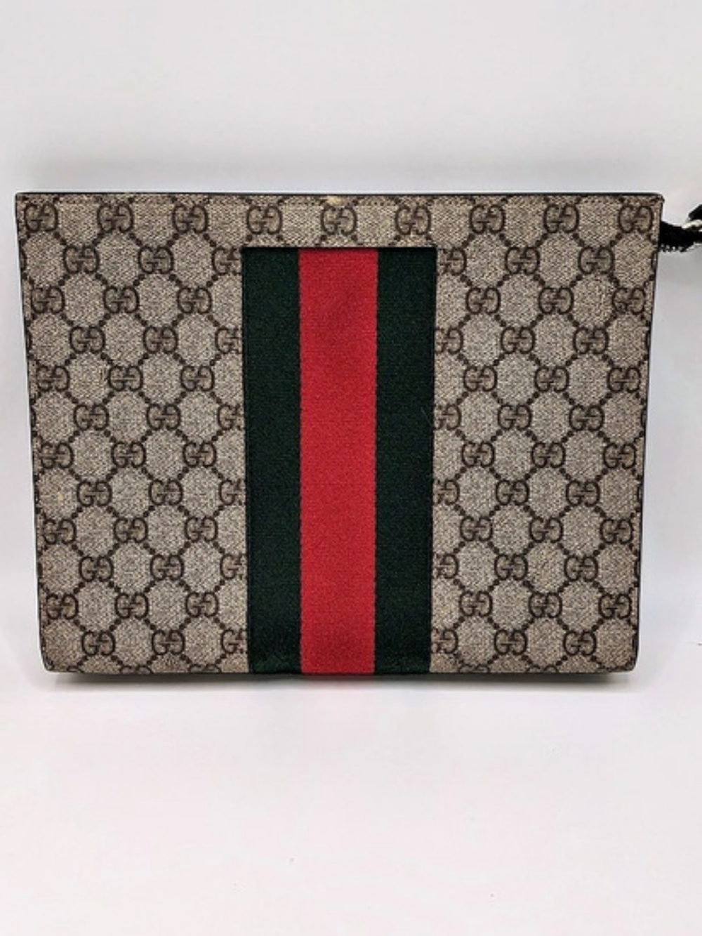 Gucci GG Supreme Web Stripe Clutch Pouch with Entrupy COA